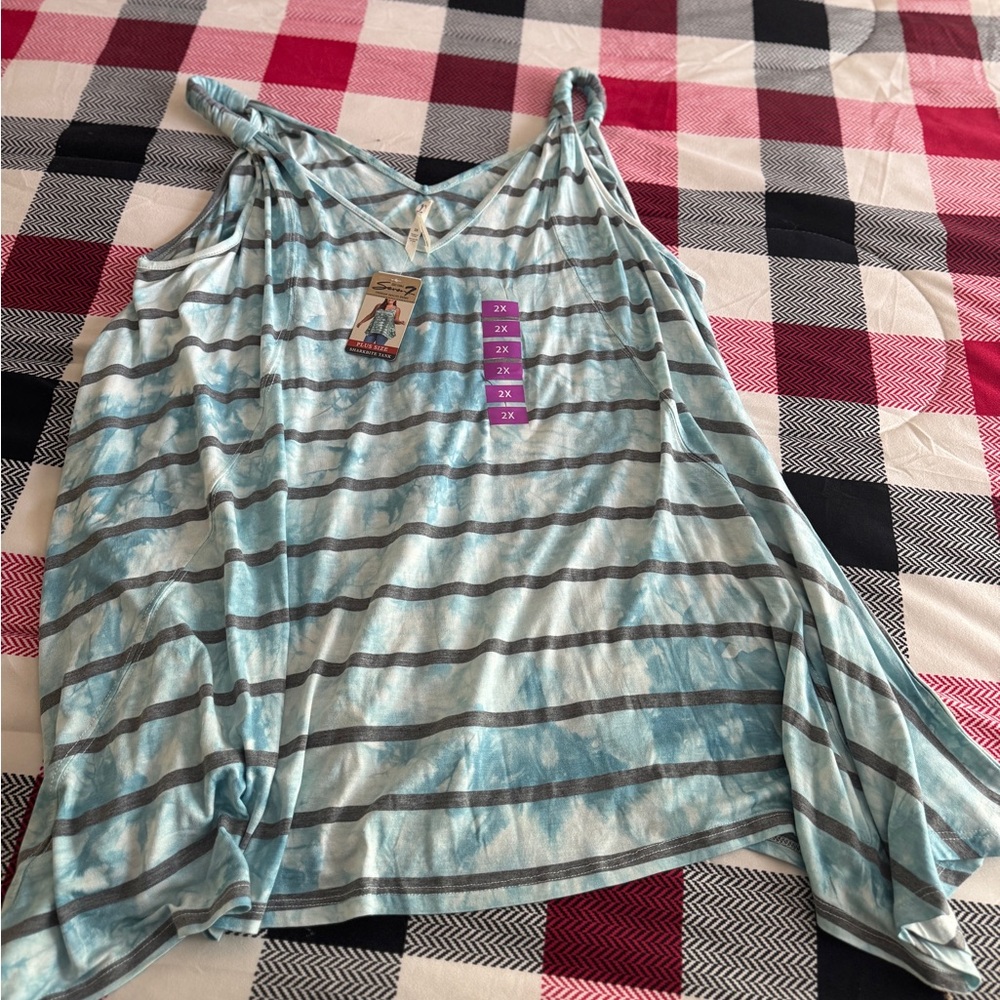 Seven7 Blue Asymmetrical Tank Top